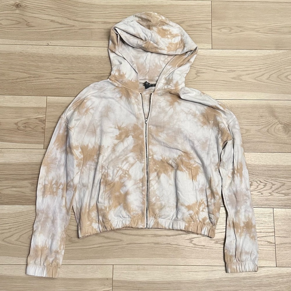 Vuori Tie-Dye Zip Hoodie in Cream and Tan